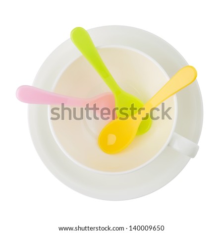 Tea White Cup with Colored Spoons