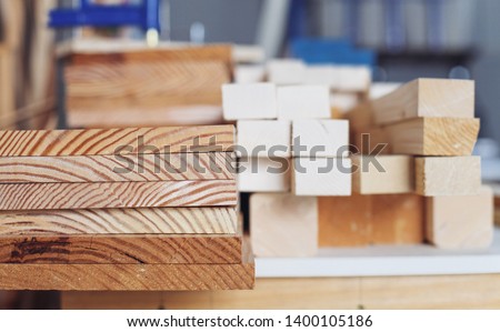 Different types of wood on a factory Royalty-Free Stock Photo #1400105186