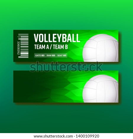 Colorful Ticket On Volleyball Template Vector. Ticket With Barcode And Information Of Team Play, Gate, Raw And Number Seat. Game Coupon Of Competition Design Concept Realistic 3d Illustration