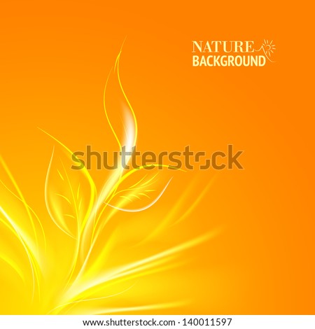 Sun rays pass through the orange leaves. Vector illustration, contains transparencies, gradients and effects.