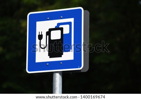 Munich, Bavaria / Germany - May 19, 2018: Charging station signboard in Munich, Germany - Electric vehicle recharging point sign