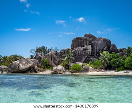 Anse Source D'Argrent beach in La Digue island Seychelles Royalty-Free Stock Photo #1400178899