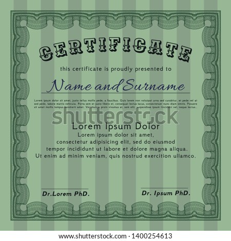 Green Certificate. With complex linear background. Money Pattern. Detailed. 