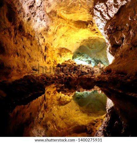 A lake in the cave. Location: Europe, Spain, Canary Islands, Lanzarote, Cueva de los Verdes