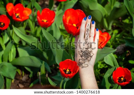 hands mehendi girl red flowers ornament 