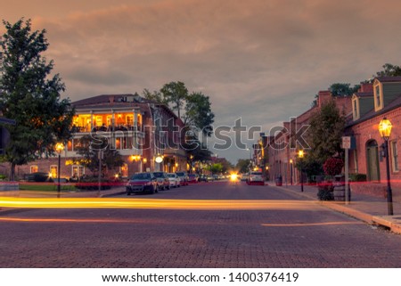 long exposure light trail in main street 
 of Saint Charles historic district, Missouri, USA