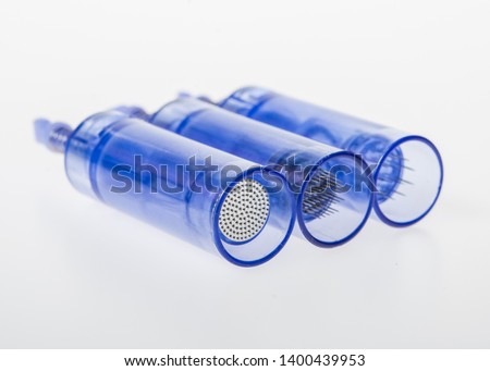 Cosmetic skin care needle on white background in closed up macro focus Royalty-Free Stock Photo #1400439953
