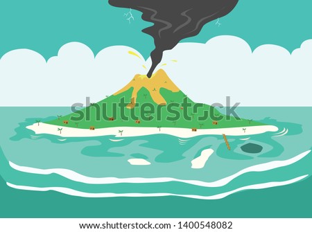Volcanic Eruption in an island. Editable Clip Art.