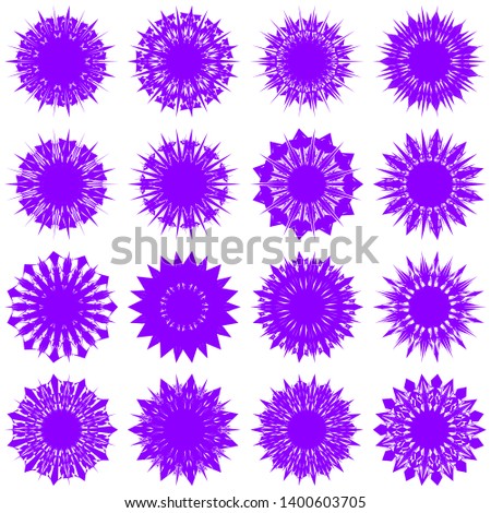 Violet Flowers / Pseudo-Snowflakes on white background. Sharp set of 16 items. 11 (eleven) angles. - Vector