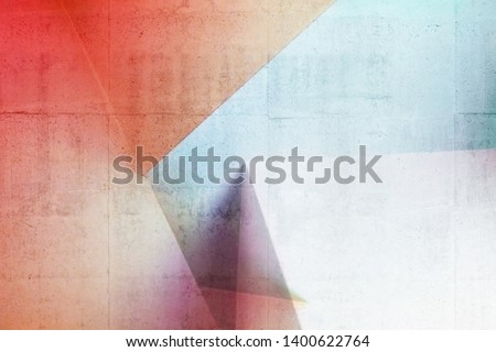 Abstract architectural pattern, colorful interior design with bright illuminated corners. Background photo with multi exposure effect and concrete texture