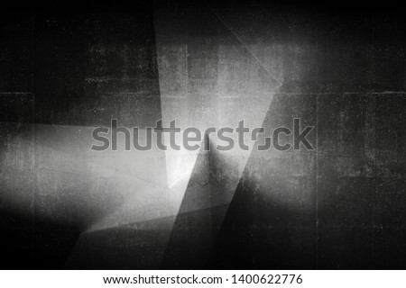 Abstract dark architectural pattern, black concrete design fragment with corners. Background photo with multi exposure effect 