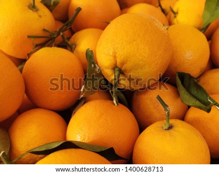 Oranges at the counter on the turkish country market.