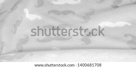 Texture background, white silk fabric with painted cartoon mustache, Geekly Mustache cream, Geekly Mustache white