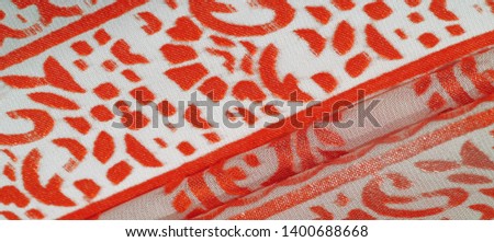 Texture, pattern, collection, silk fabric, female scarf, red ruby pastel on a beige background, 