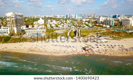 The picture was taken with a drone, you can see the northern coastal strip of Herzliya, Israel