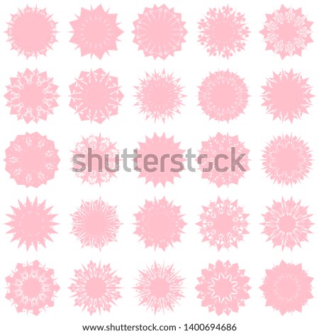 Pink Flowers / Pseudo-Snowflakes on white background. Sharp set of 25 items. 9 (nine) angles. - Vector