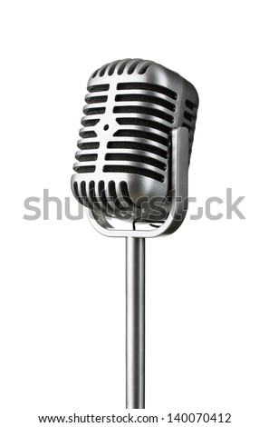 Vintage silver microphone isolated on white background Royalty-Free Stock Photo #140070412