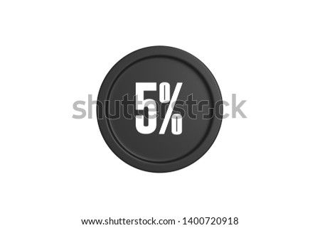 5 percent in black color circle isolated on white background, 3d illustration.