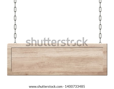 Oblong wooden board with frame made of light wood hanging on cha