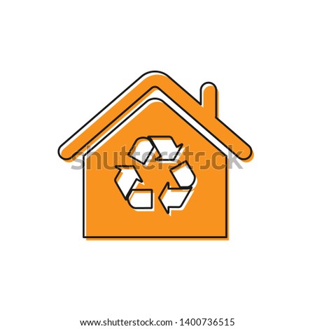 Orange Eco House with recycling symbol icon isolated on white background. Ecology home with recycle arrows. Vector Illustration