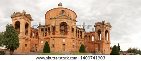 The sanctuary of the Virgin of Saint Luke on the top of the Colle della Guardia Mountain in Bologna, Italy. Royalty-Free Stock Photo #1400741903