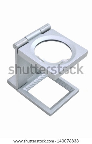 Isolated alloys magnifying glass on white background.