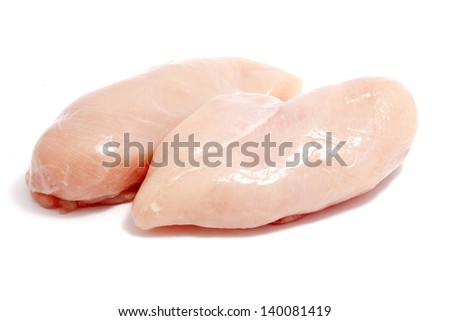 raw chicken breast fillets close up on white