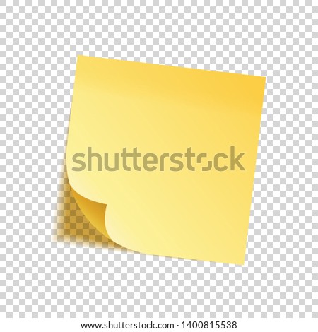 Realistic sticky note with shadow. Yellow paper. Message on notepaper. Reminder. Vector illustration.
