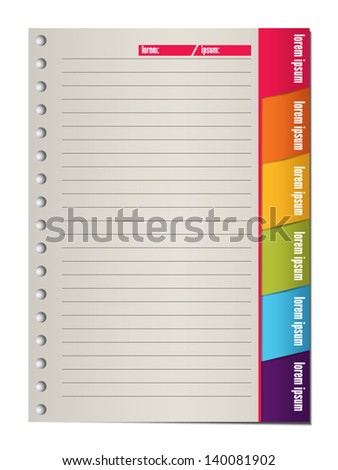 Notebook page with colored edges for daily entries
