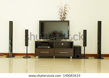Home theater and white wall Royalty-Free Stock Photo #140083633