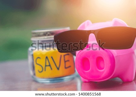 Saving money in pig bank for future use, Concept saving money for the future.
