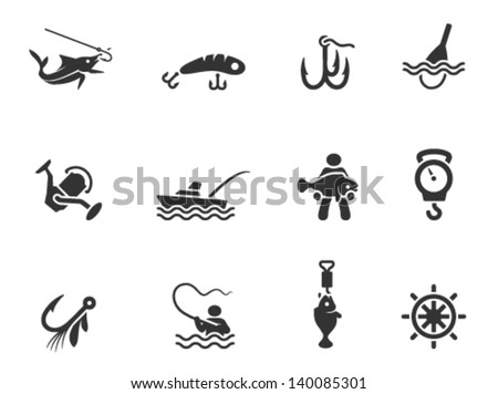 Fishing icons in single color