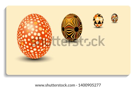 card with easter decorated easter eggs standing up in orange ivory shades