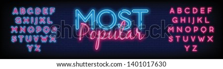 Most Popular neon sign vector with a Brick Wall Background Design template neon sign  light banner  neon signboard  nightly bright advertising  light inscription. Vector illustration. Editing Text