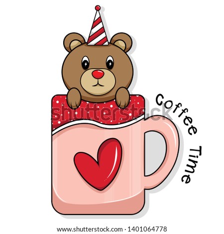 coffee time bear in coffee cup on white background vector illustration, Clip Art