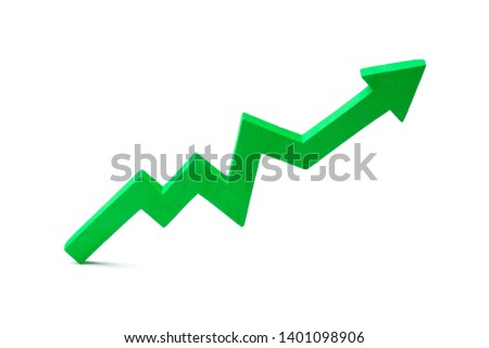 Chart with green up arrow isolated on white background. Growth in business