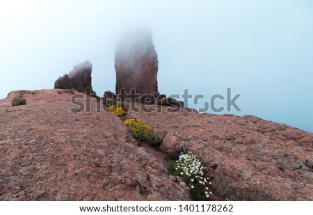 The Roque Nublo wrapped in fog