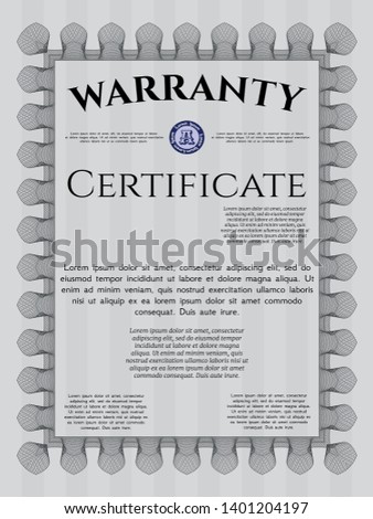 Grey Retro vintage Warranty Certificate. Vector illustration. With linear background. Sophisticated design. 
