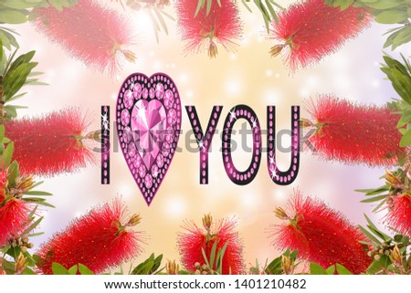 brush flowers and i love you latter to Valentine celebration card - image