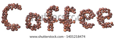 The word coffee made from coffee beans on white background