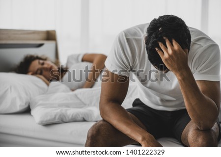 Problems in family quarrel, uncomfortable, unhappy, worry, misunderstood, offended, jealousy, infidelity, conflict, awkward and other bad feelings cause to couple break up and ending relationship. Royalty-Free Stock Photo #1401222329