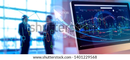 Financial data on screen. Abstract business. Investing and stock market gain and profits with graph charts, diagrams, growth, financial figures and investor business on background. 