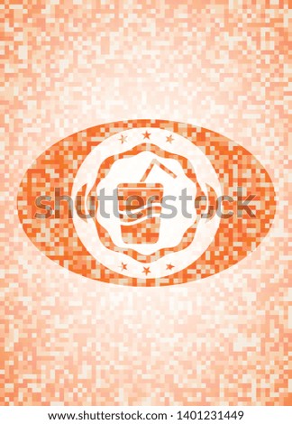 soda icon inside abstract orange mosaic emblem with background