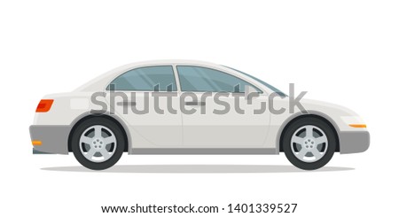 White car, side view. Template of car for corporate identity and advertising. Vector illustration, flat design style. Isolated on white background.