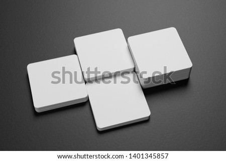 3D render Mock-up of square business cards are on a black paper