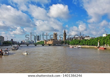 Thames river in London city, England