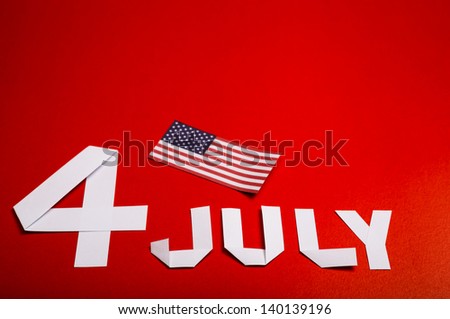 True paper cut of American Independence Day 4th July with Flag