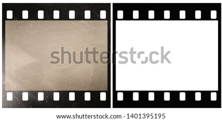 real macro photo of old 35mm film strip or snip with and without scratches and light effect