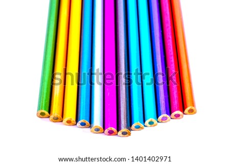 Set beautiful white , colored pencils of colored pencils on white background. Soon to school. Back to School