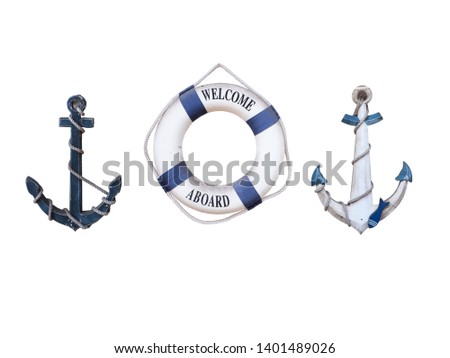 swim ring have text WELCOME,ABOARD and anchors isolated on white backgrond with clipping path